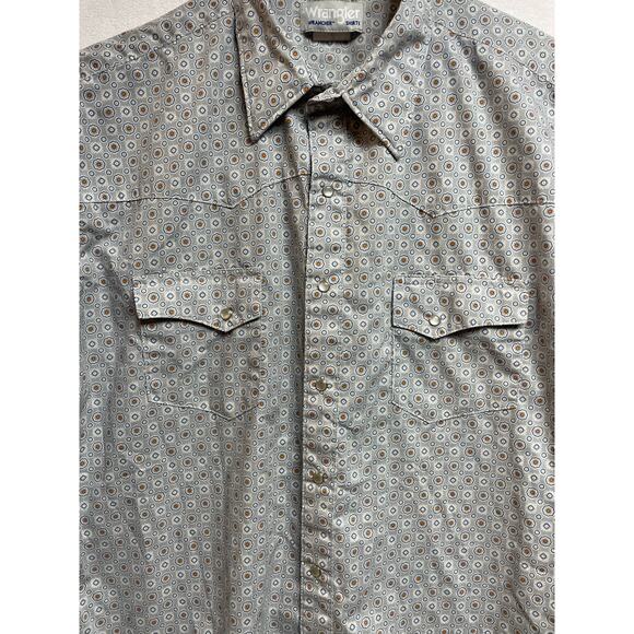 Wrangler‎ wrancher shirt size Large short sleeve gray blue white pearl button - Picture 5 of 6